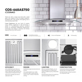COS-668AS750 30 in. Vista Collection 380 CFM Ducted Wall Mount Range Hood, Touch Controls, LED Lights, Stainless Steel